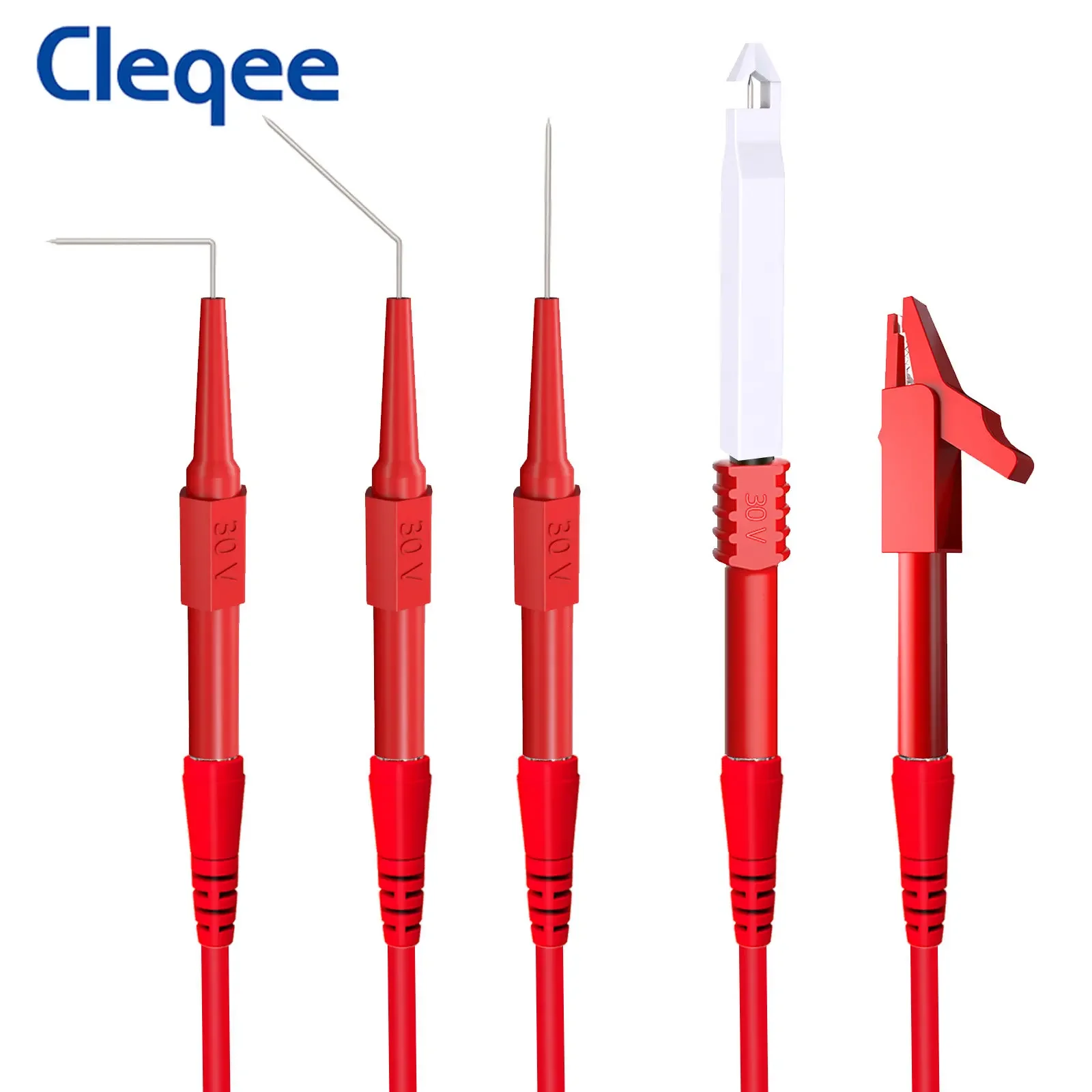 Cleqee P1920B 30PCS Back Probe Kit Multimeter Test Leads 4mm Banana Plug to Alligator Clips Wire Piercing Probe Automotive Tool