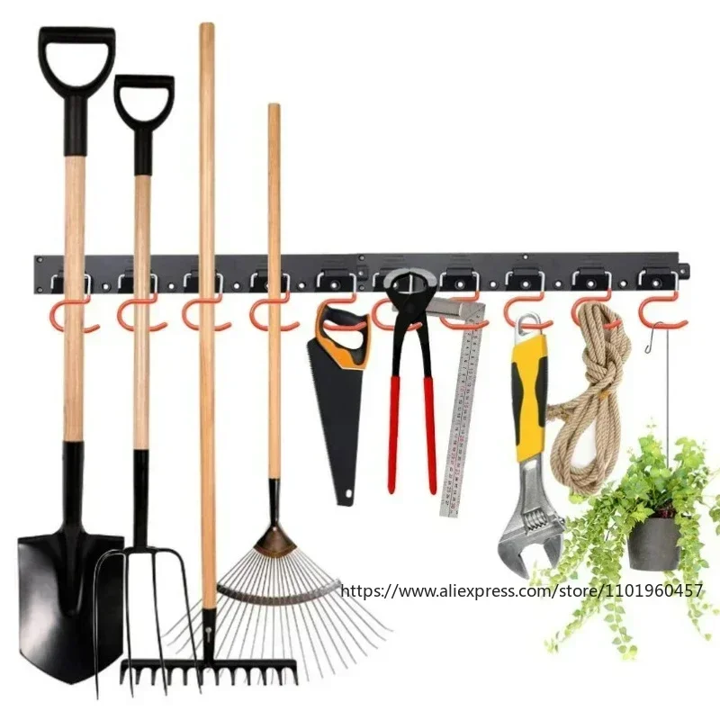 64 Inch Adjustable Storage System Wall Mount Garden Tool Organizer Tool Hangers for Mop Broom Holder Shovel Rake Broom