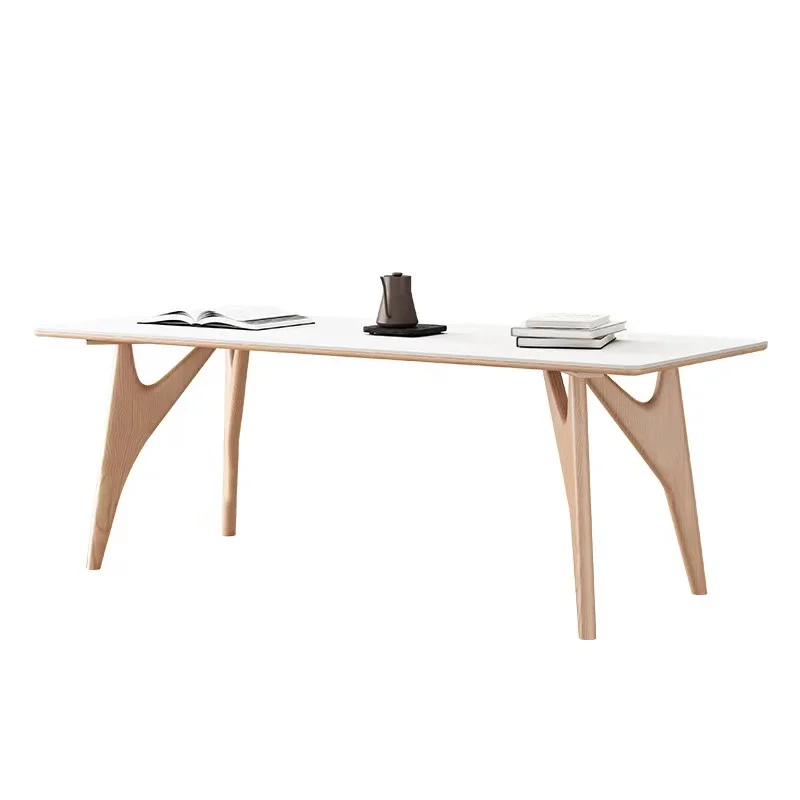 

#Cream solid wood rock panel dining table Nordic modern simple natural wood color table and chair combination