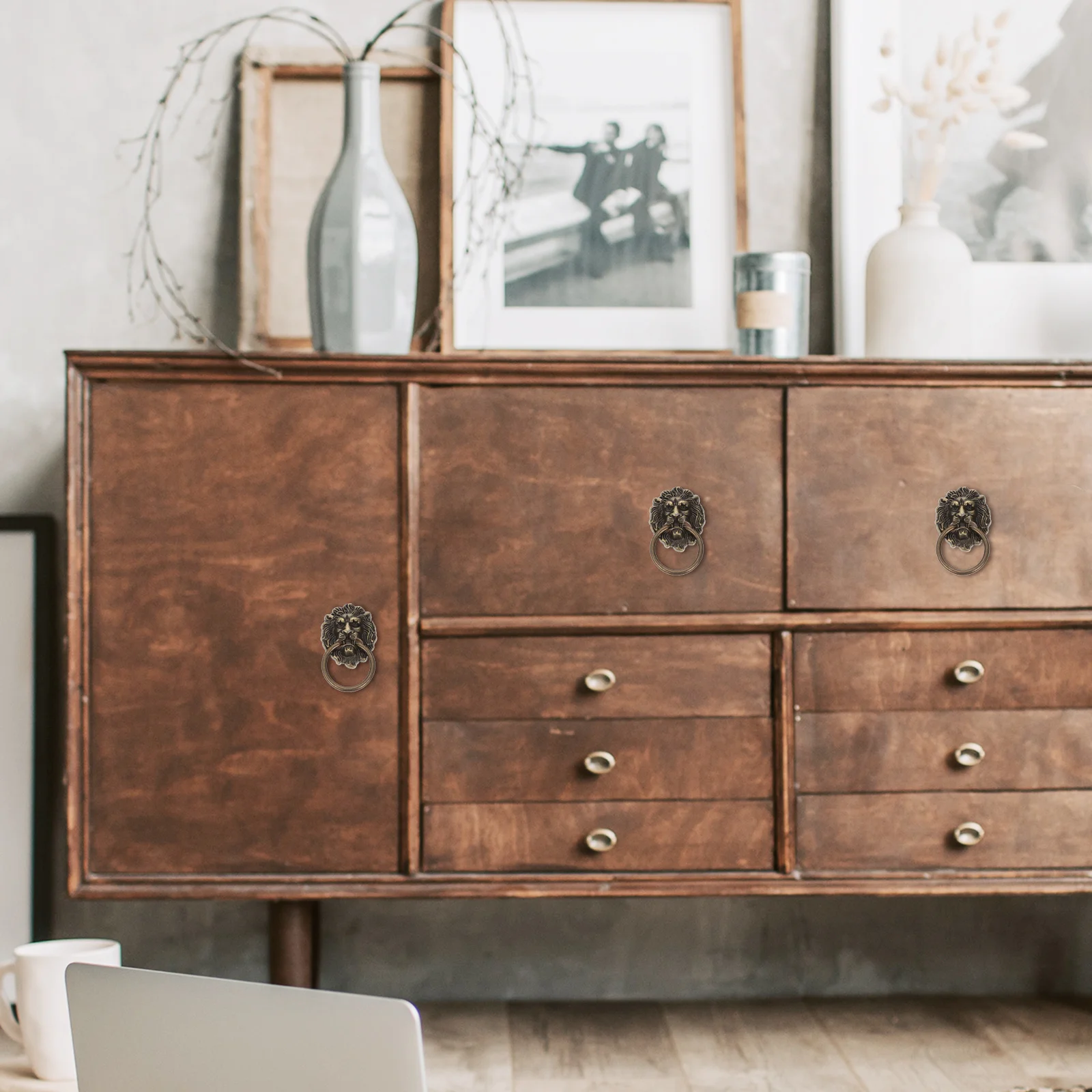 

3Pcs Lion Head Drawer Pulls Zinc Alloy Heavy Duty Furniture Handles Retro Style for Cabinet Closet Door Renovation