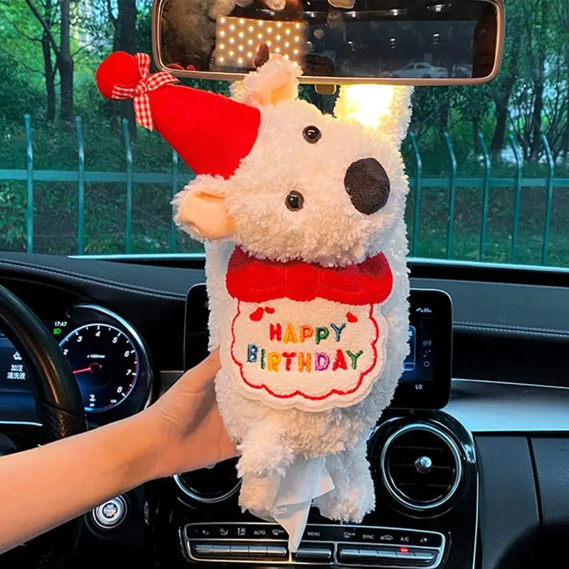 Tissue Holder For Car Plush Car Armrest Napkin Box Cute Tissue Holder Long-Lasting Car Paper Dispenser Creative Animal Tissue