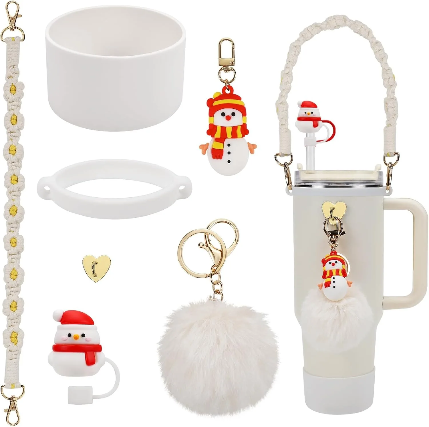 For Stanley Ice Cup Accessories Set Christmas Theme Include Rope Pendant Straw Cover Hat Boot Charm Chain Christmas Decoration