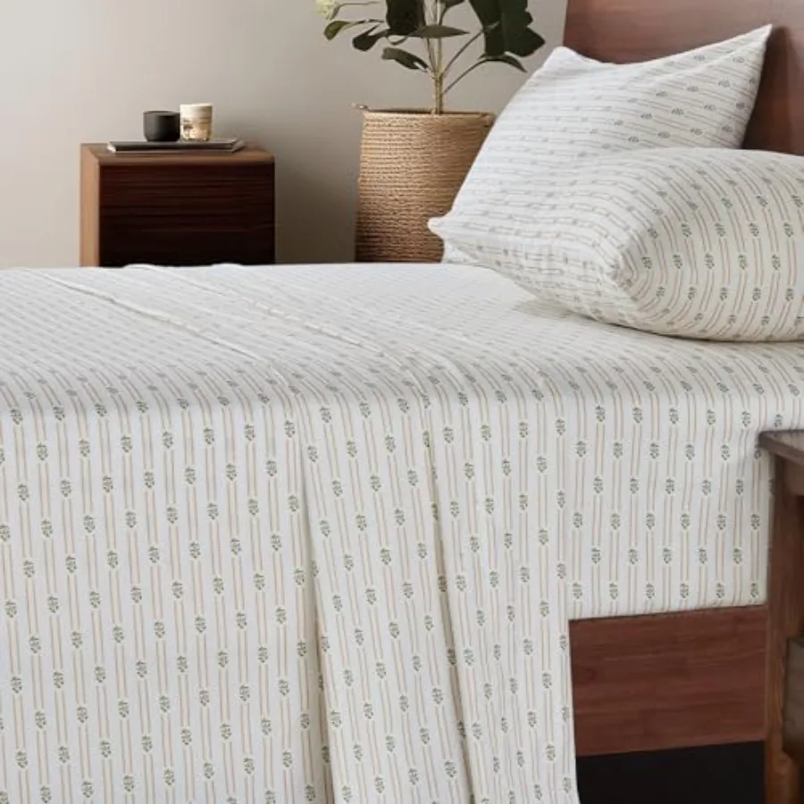 

100% Striped Cotton Sheets - King Size Sheets Deep Pocket Set Crispy Percale Bed Sheets Set Soft Breathable Durable