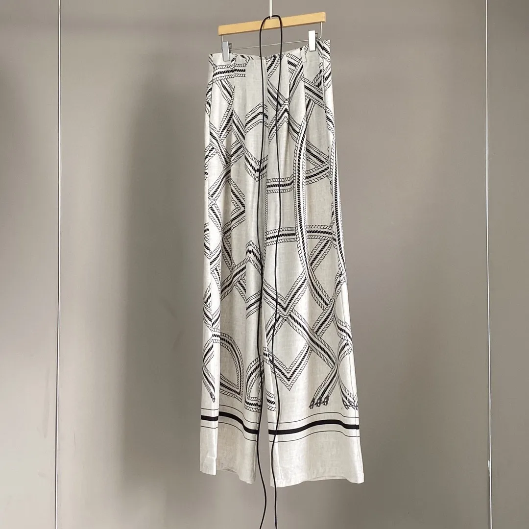 2025 Women's Spring/Summer New Comfortable Linen Print Elegant Fashion All-match Straight Casual