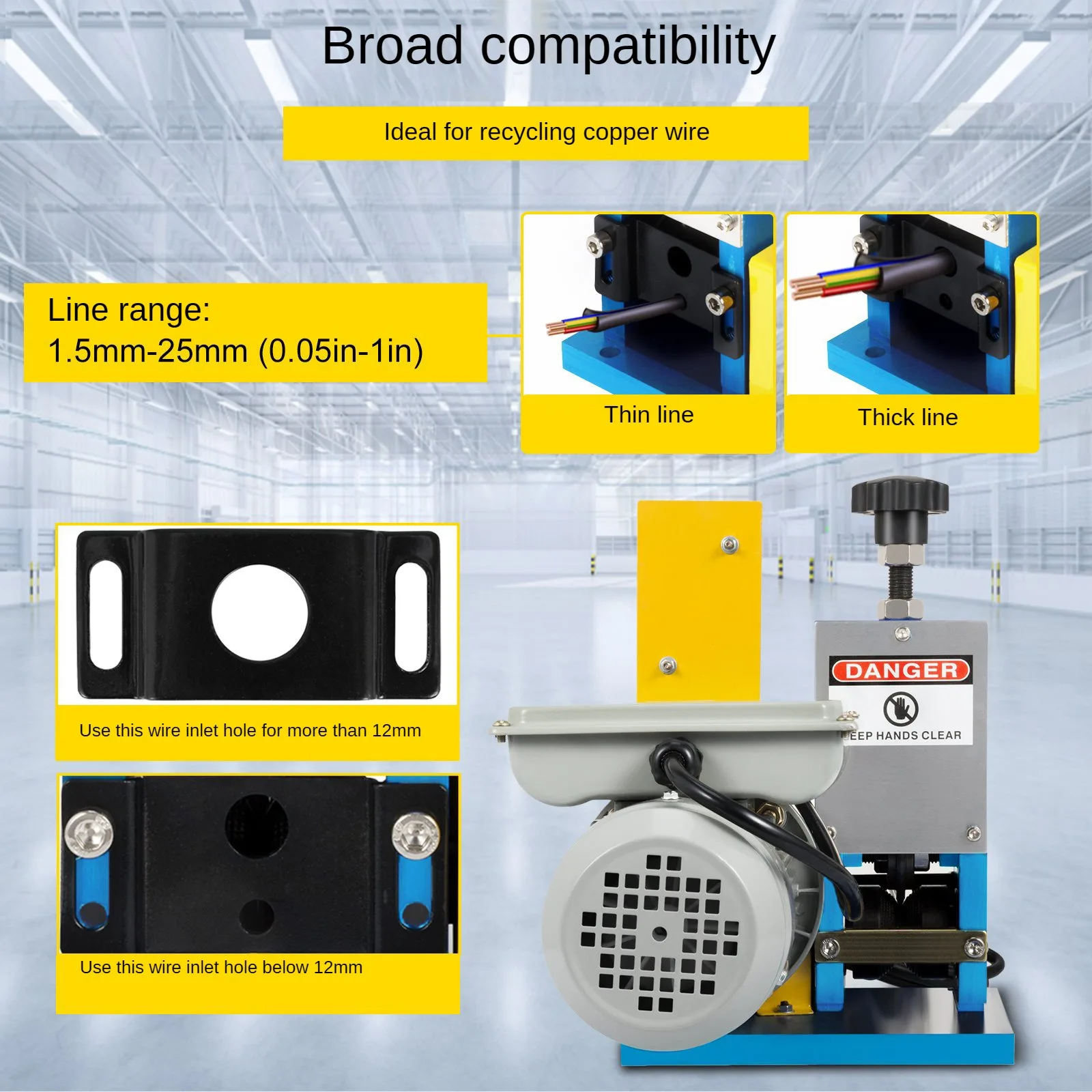 

SMS-025 Electric Wire Stripping Machine Portable Wire Stripper Cable Stripped 1.5-25mm 220V/110V for Scrap Copper Recycling