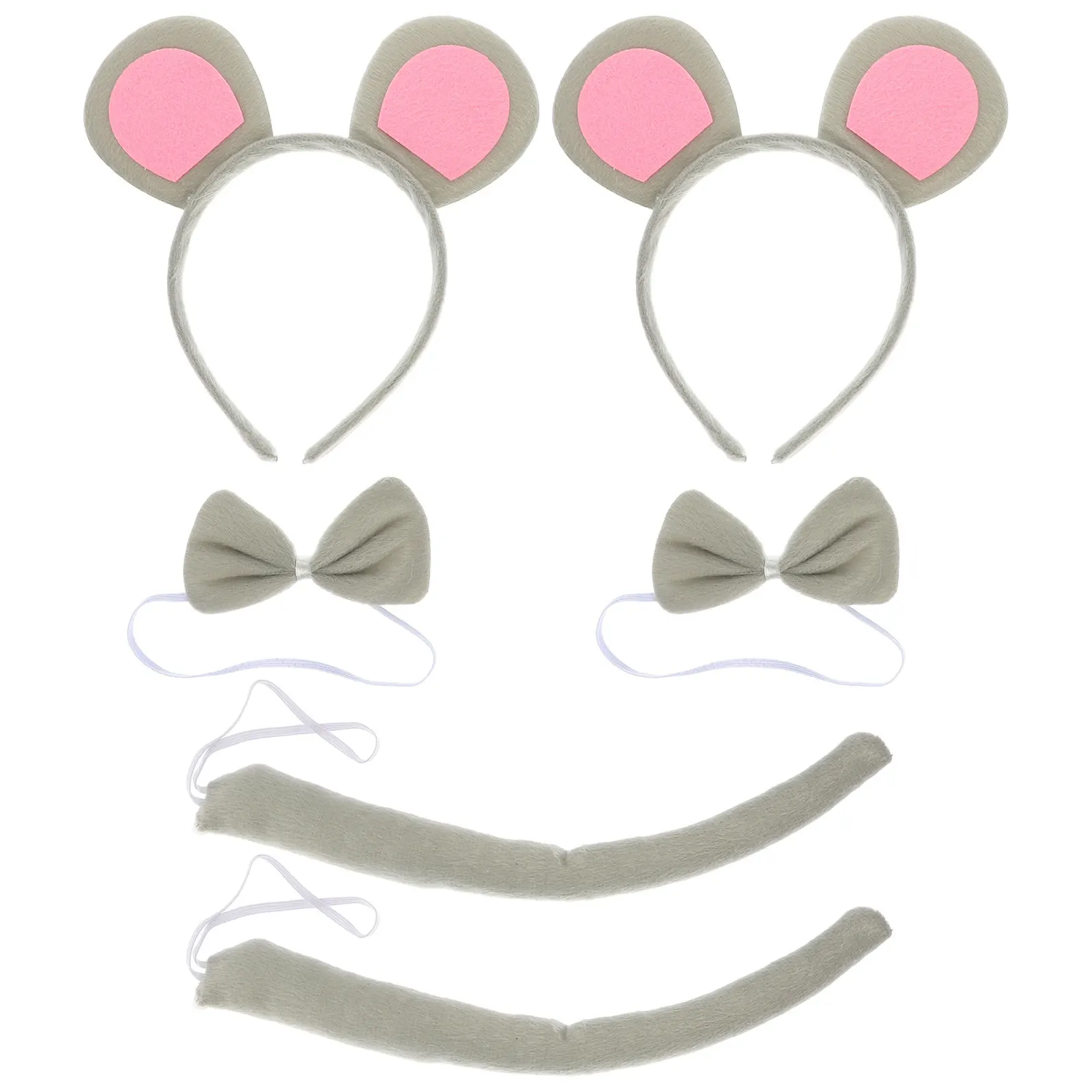2Sets Mouse Cosplay Headband Set with Tail Bow Tie for Size Fits Most Vivid Party Halloween Masquerade Ball