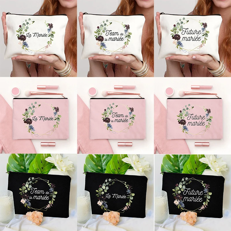 La Mariée Colorful Diversity Flowers Print Zipper Makeup Bag Luxury Bags for Women Bachelorette Party Gift Travel Lipstick Bag