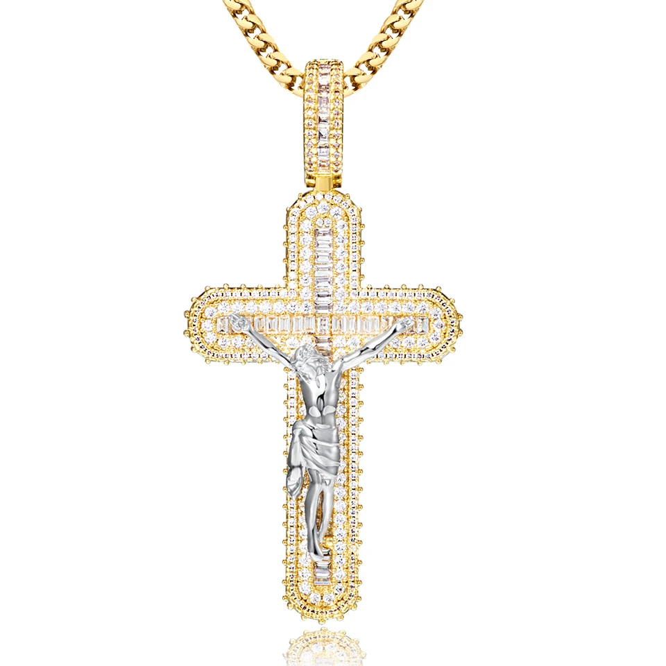 

VANAXIN Jesus Cross Necklace Men Iced Out Pendant 14k Gold Plated AAAAA Cubic Zirconia Hip Hop Rock Jewelry Chain for Women