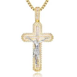 VANAXIN Jesus Cross Necklace Men Iced Out Pendant 14k Gold Plated Cubic Zirconia Hip Hop Rock Jewelry Punk Chain