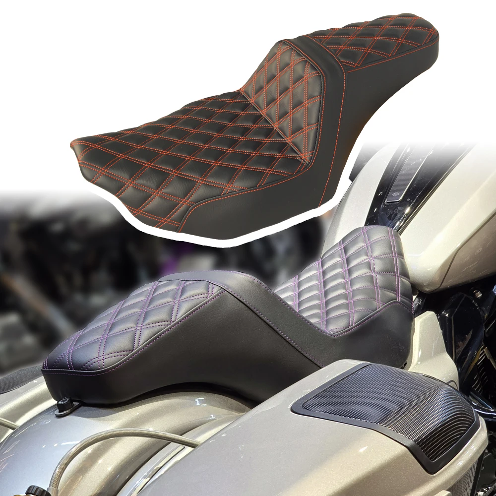 

Motorcycle Orange Stitch Step Up Seat Cushion for Harley Touring Street Glide Road Glide 2023.5-2025