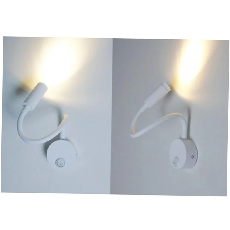 Luz de lectura montada en la pared de 3W, lámpara LED flexible con cuello de cisne