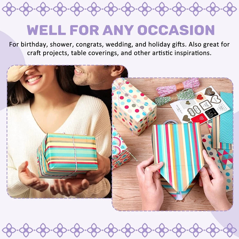 Fogli di carta da regalo, per set di carta da regalo per feste di compleanno di Natale, 6 pezzi di carta da regalo, carta da regalo per regali