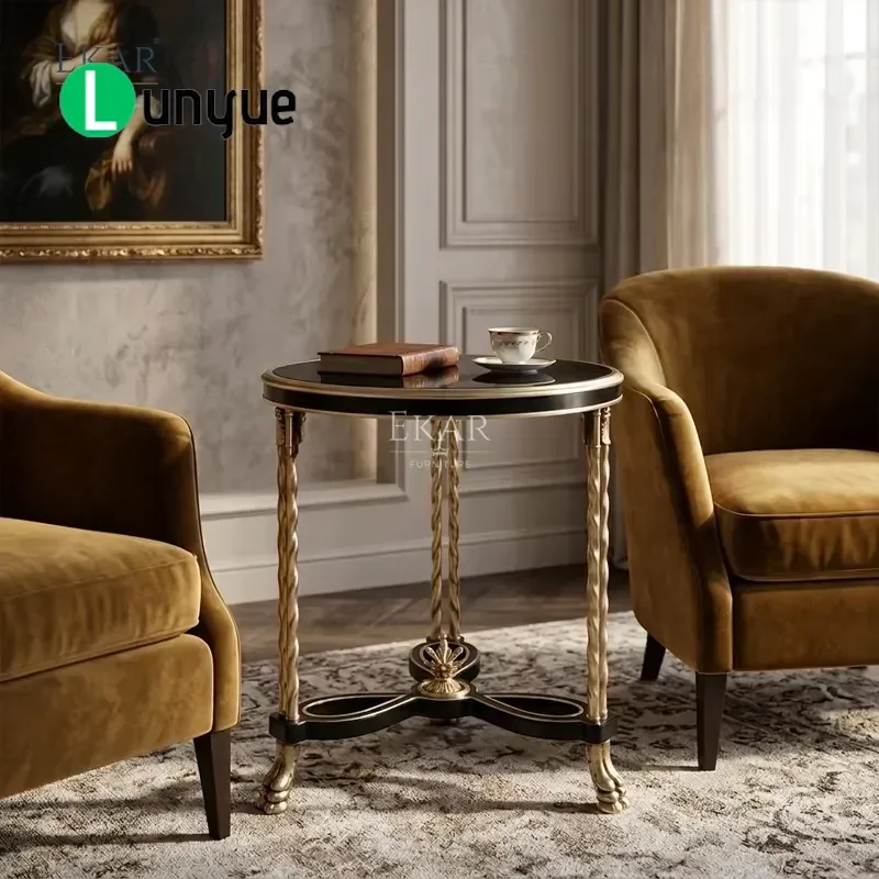 Noir Royale Gold Plated Side Table Luxury French Classic Style Elegant Metal End Table for Living Room Bedroom Sofa Corner