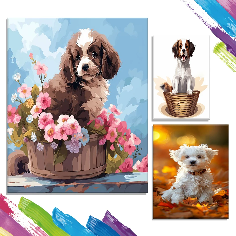 

GATYZTORY Painting By Number Adults Decorative Paintings Animals dog Picture Paint Digital Watercolor Coloring Canvas Wall Art