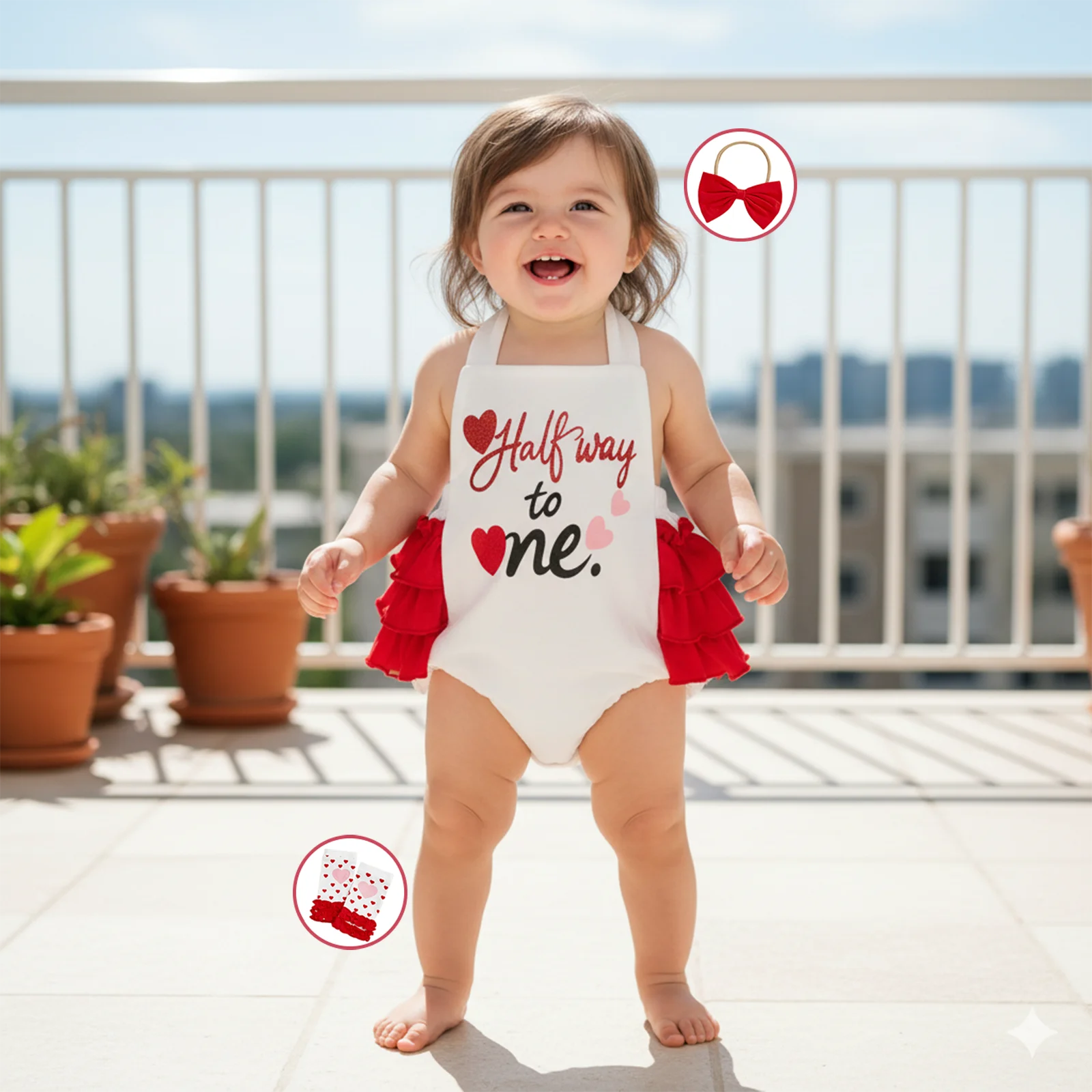 2026 السنة الجديدة طفل الفتيات عيد ميلاد الزي أكمام الرسن كشكش رومبير عقال تدفئة الساق عيد الميلاد مجموعة ملابس الرضع