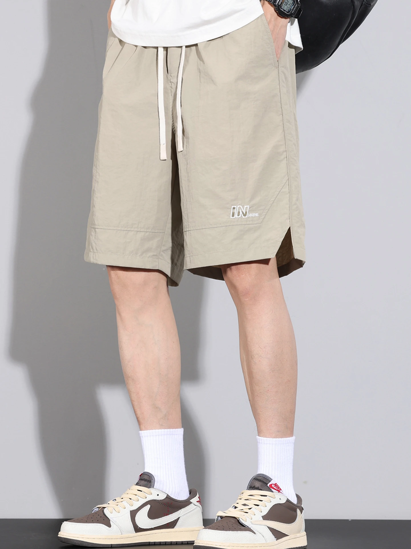 

Спортивные брюки Ice Silk Qui Dry, мужские летние тонкие свободные прямые повседневные пляжные брюки длиной пять четвертей, модные городские брюки...