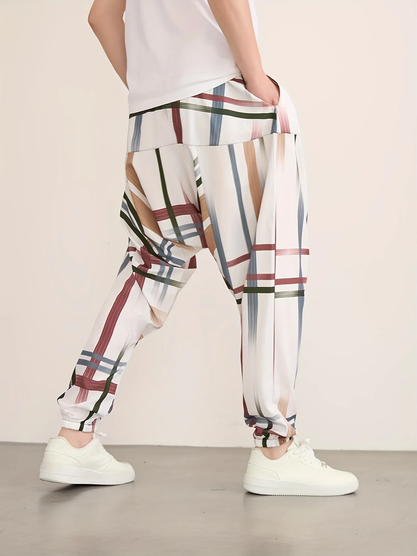 سراويل رجالية غير قابلة للتمدد لجميع المواسم - سراويل فضفاضة مع خصر برباط، سراويل يومية رسمية غير رسمية بألوان محايدة (B)