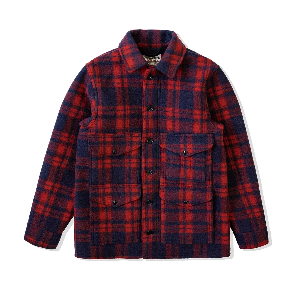 Red Tornado Woolen Plaid Jacket Heritage Style Mens Red/Blue Checked Work Coat Thick Flannel