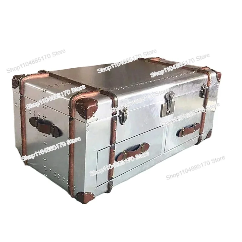 

For Loft Retro Coffee Table, Creative American Nostalgic Box Tea Aluminum Leather Craft Industrial Style Living Room Furniture