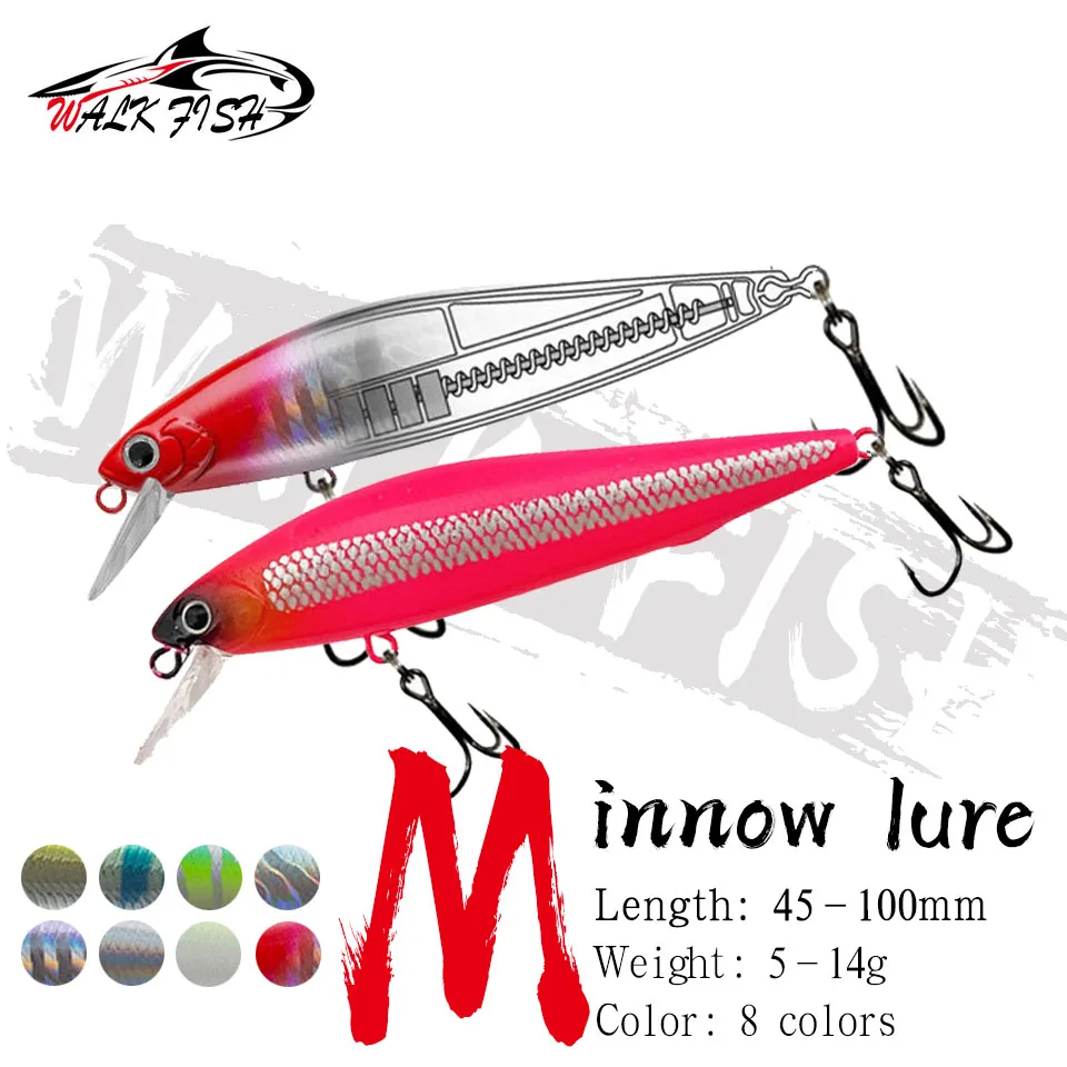 WALK FISH 1 szt. Tonący Minow 5-14g Jerkbait Fishing Lure profesjonalny system równowagi grawitacyjnej obsada głęboka przynęta korba Wobbler Pesca