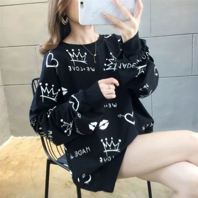 Printemps et automne noir femme pull haut essentiel concepteur dropshipping années 2000 décontracté à manches longues basique femmes sweats