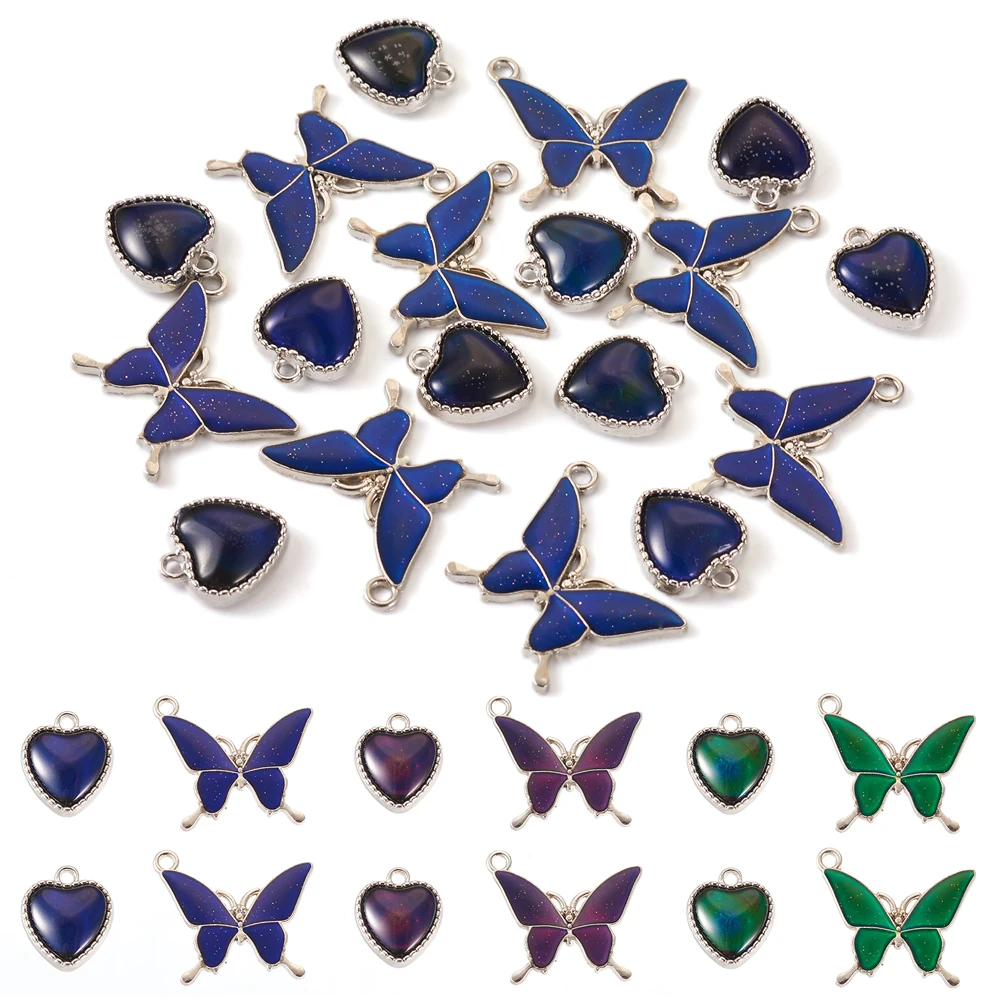 

18pcs Resin Changing Color Mood Heart Butterfly Pendants Platinum Plated Alloy Charms for Choker Necklace Earring Jewelry Making