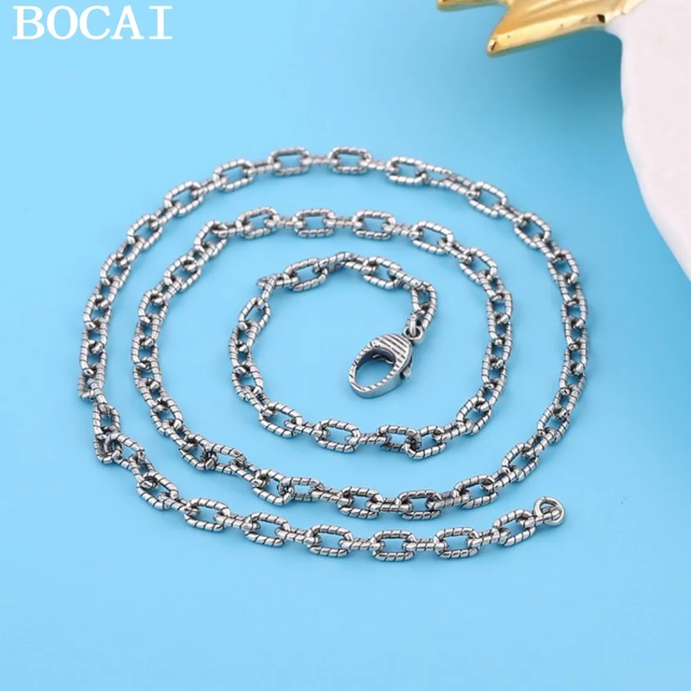 

BOCAI NEW S925 Sterling Silver Simple And Fashionable Striped Necklace