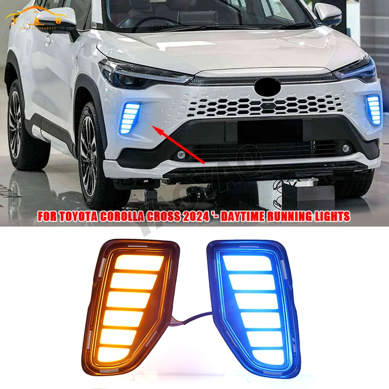 2 Pcs Car Modified LED DRL Front Fog Lamp Cover Daytime Running Light Headlight 12V For Toyota Corolla Cross 2024