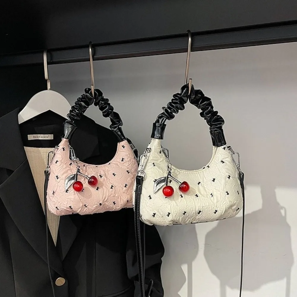 

Fashion Korean Style Bowknot Shoulder Bag Cherry Pendant Leisure Women's Crossbody Bag Lightweight Sweet Armpit Bag Girls