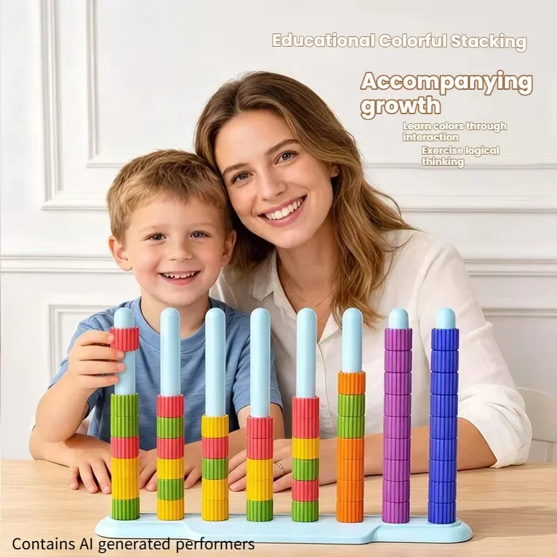 Kids Color Stacking Column Nesting Rings Baby Early Learning Cognitive Toy Family Fun Color Sorting Challenge Educational Game