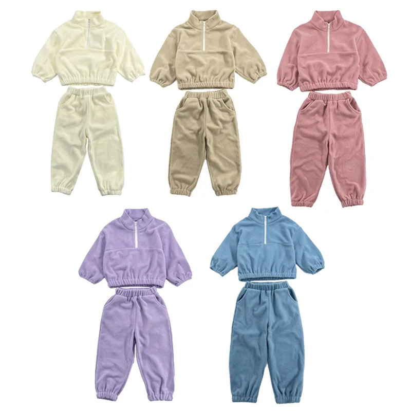 

Children's Korean winter Set 2025 New styleChildren's clothing half-zipper stand-upcollar pulloversboysgirlsfleecetwo-piece sets