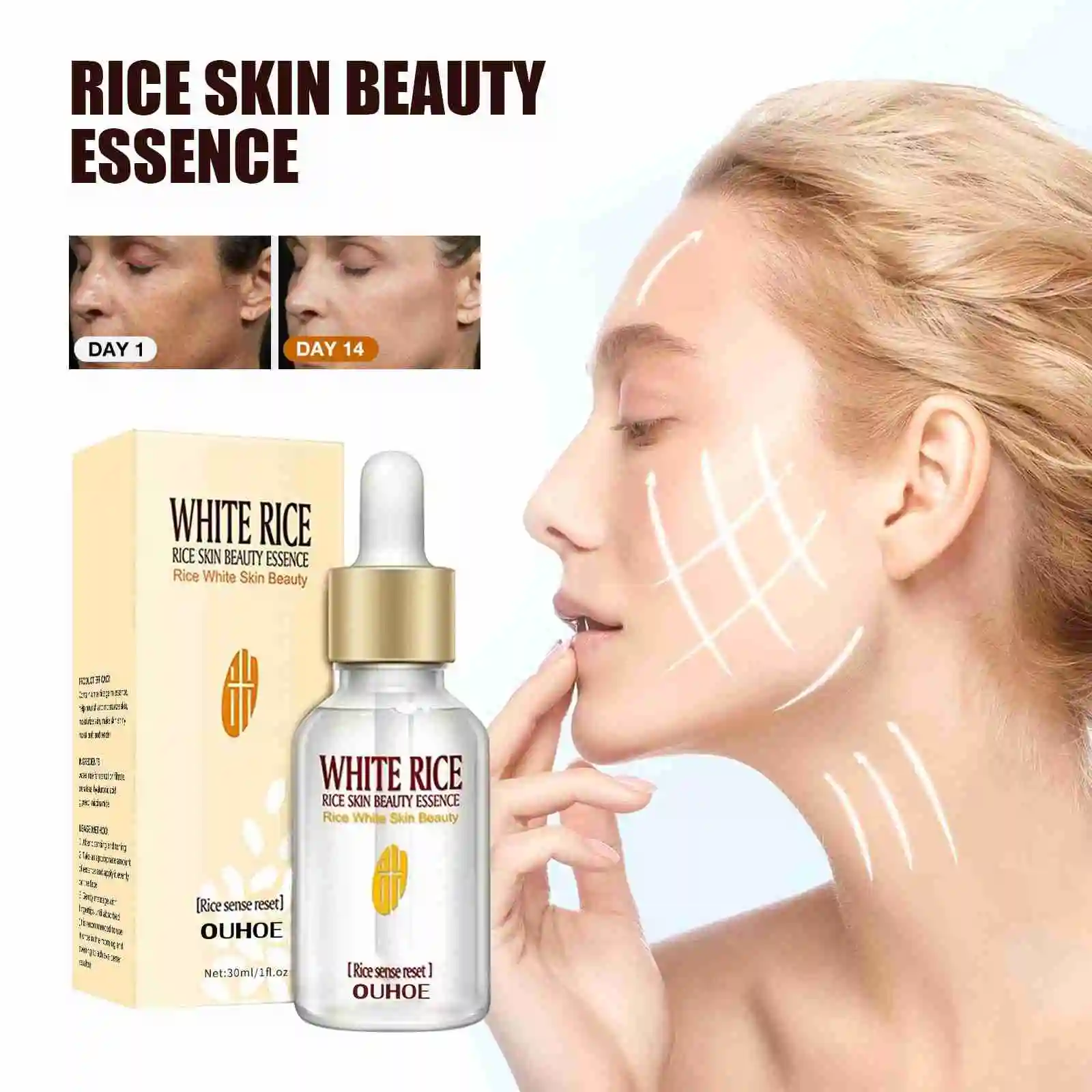 White Rice Whitening Face Serum rughe Remove linee sottili crema Shrink pori Fade Dull Melanin idratare illumina il Set per la cura della pelle