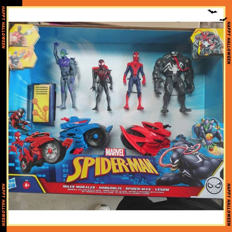 5-inch Marvel Spider Man Anime Figure Morales Venom Green Goblin Spider Motorcycle Low Mobility Doll Model Set Toys Gift