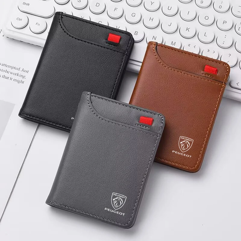 

PU Leather Car Logo Card Holder Men's Short ID Bank Card Wallet For Peugeot 206 307 308 3008 207 208 407 508 2008 5008 Key Bag
