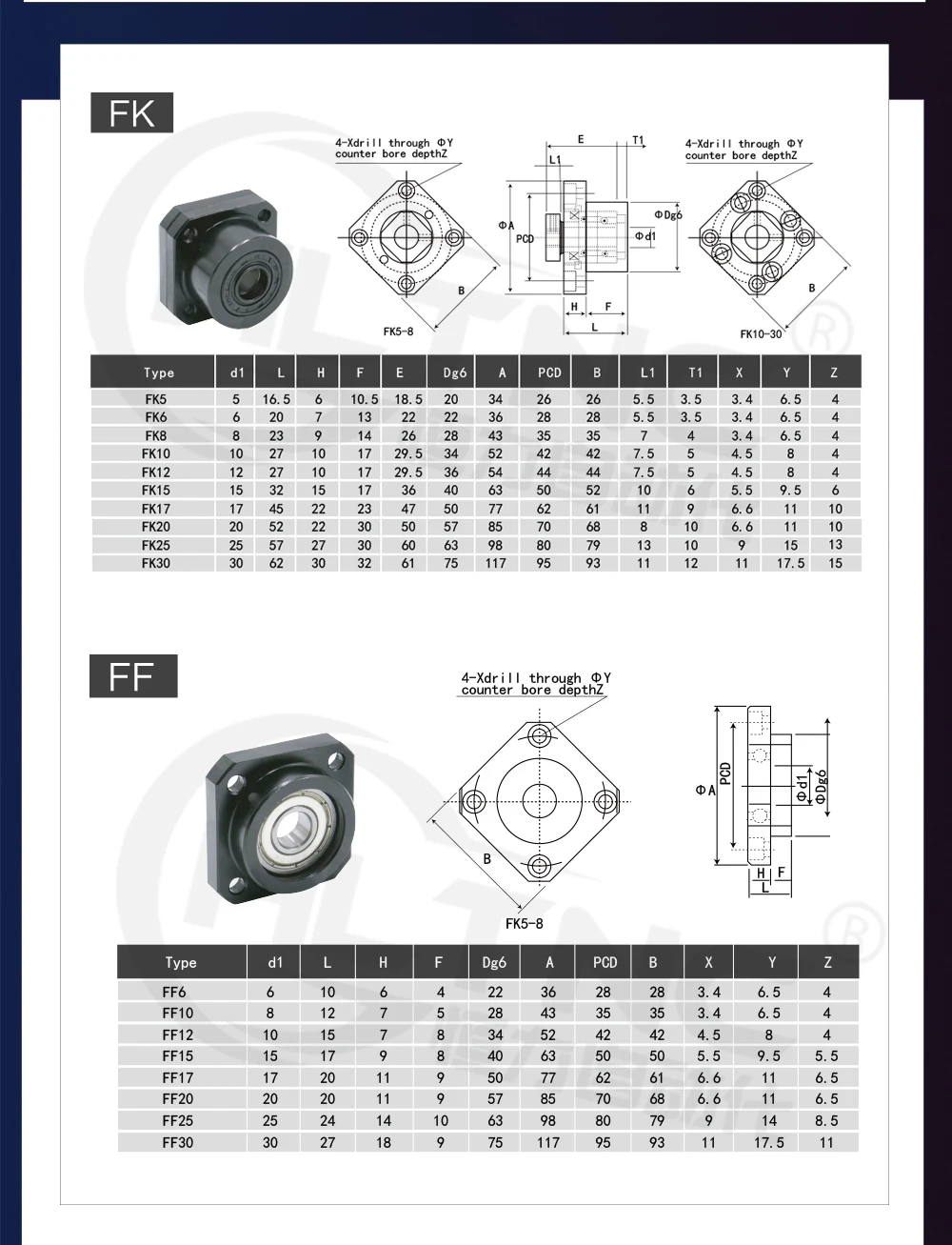 EK8 EK10 EK15 EK20 EK25 Ball Screw Bracket C7 C5 FK FF Ballscrew End Support
