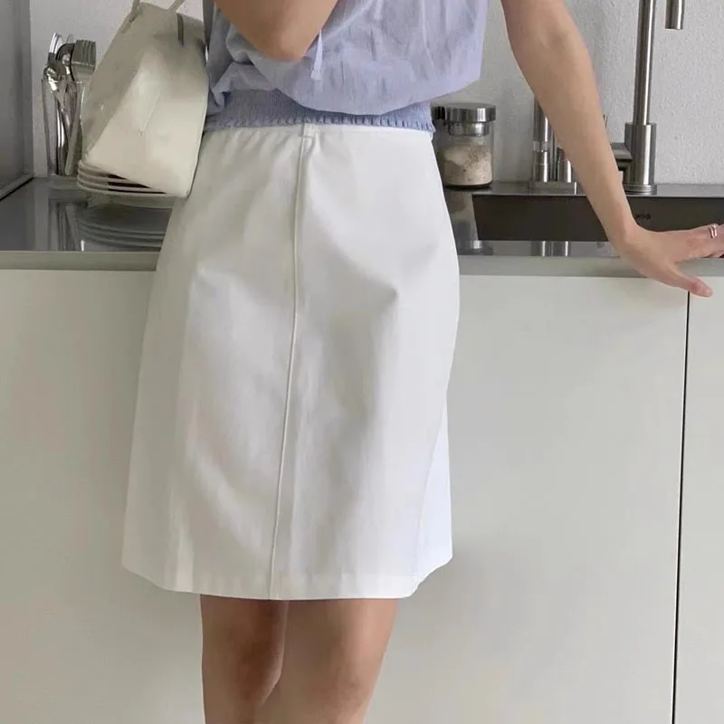 White High Waist Straight Cut Midi Skirt Women's Fashionable Versatile Spring Autumn New Style Miniature Half Skirt