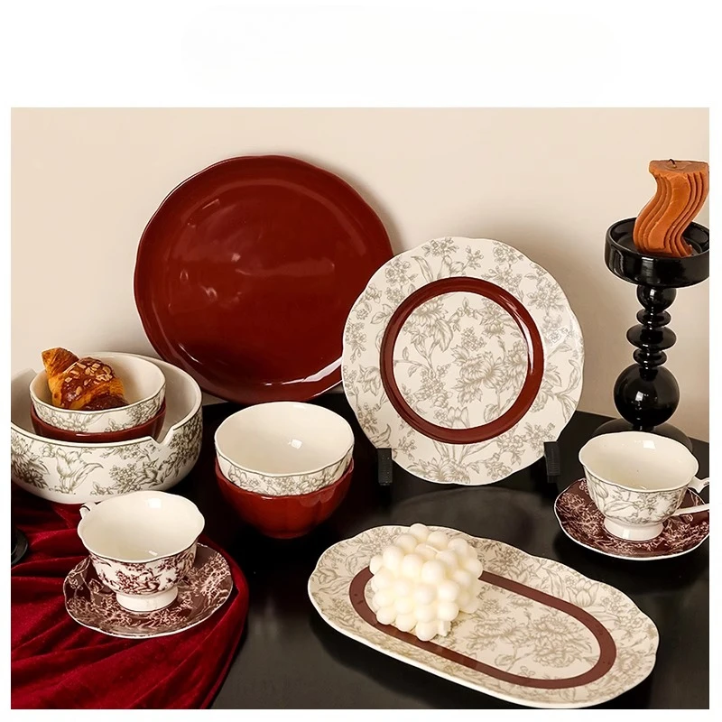 

French light luxury wedding tableware set, high-end sense, home wedding gift, tableware and plates gift box