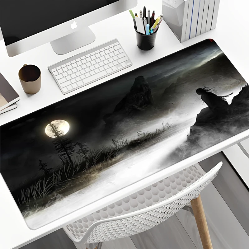 لوحة ماوس رائعة كبيرة الحجم من Night Moonlight Samurai 900x400 غير قابلة للانزلاق للرياضات الإلكترونية حصيرة مكتبية مشغل ألعاب لوحة ماوس ملحقات سطح المكتب ﻿