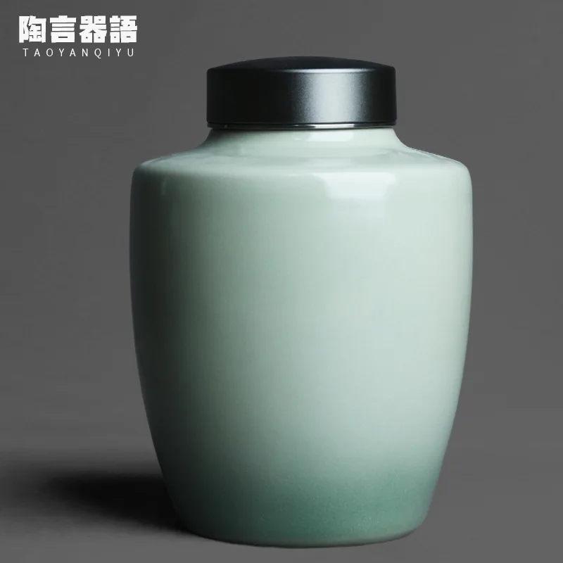 

Kiln baked turquoise round tea storage tank tin alloy cover sealed coffee bean flower tea lemon slice medicine storage tank