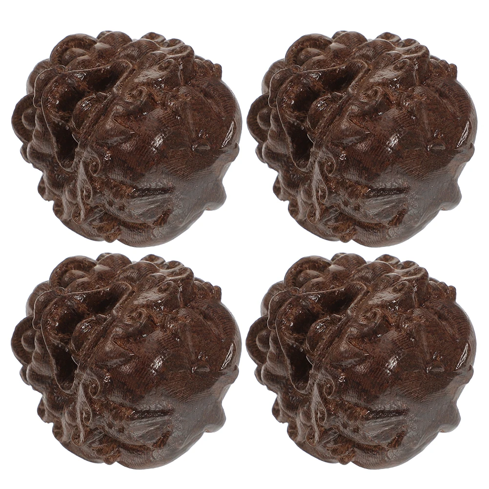 

4 Pcs Pixiu Handheld Massage Balls Agarwood 45mm Brown Wood Rolling Handballs for Hand Exercise Palm Massagers Practical Balls