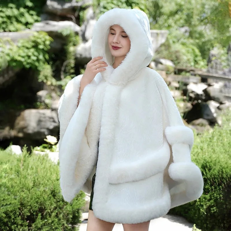 ZXRYXGS Temperament Trend White Shawl 2026 New Autumn Winter Knitted Faux Fur Coat Elegant Fashion Jackets Women Warm Coats