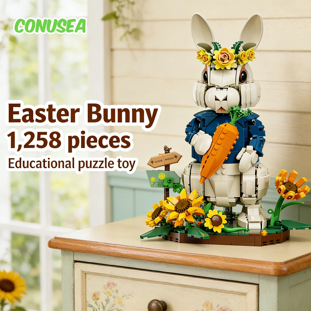 

1258 деталей: Конструктор «Кролик» из микро-мини-блоков, игрушка-головоломка для сборки, подарок на День рождения и Пасху для детей, девочек