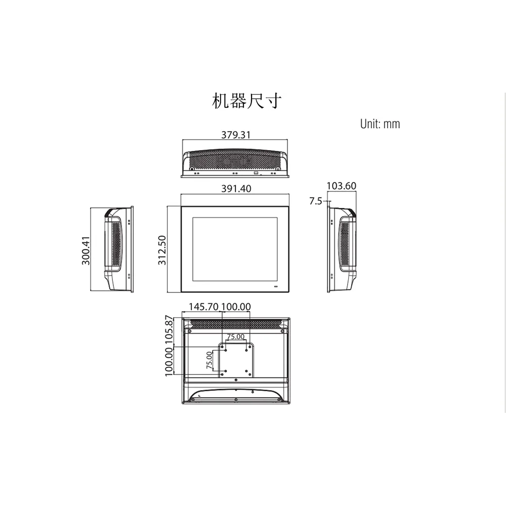 Advantech 산업용 터치 스크린 디스플레이, 산업용 제어 기계, I3-6100T, 4G, 128GSSD, 전원 코드, 15 인치 PPC-6151C