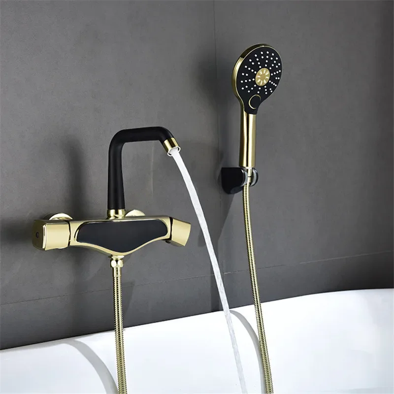 

Bathtub Shower Set Wall Mounted Rose Gold White Bathtub Faucet, Bathroom Cold & Hot Bath and Mixer Taps Brass