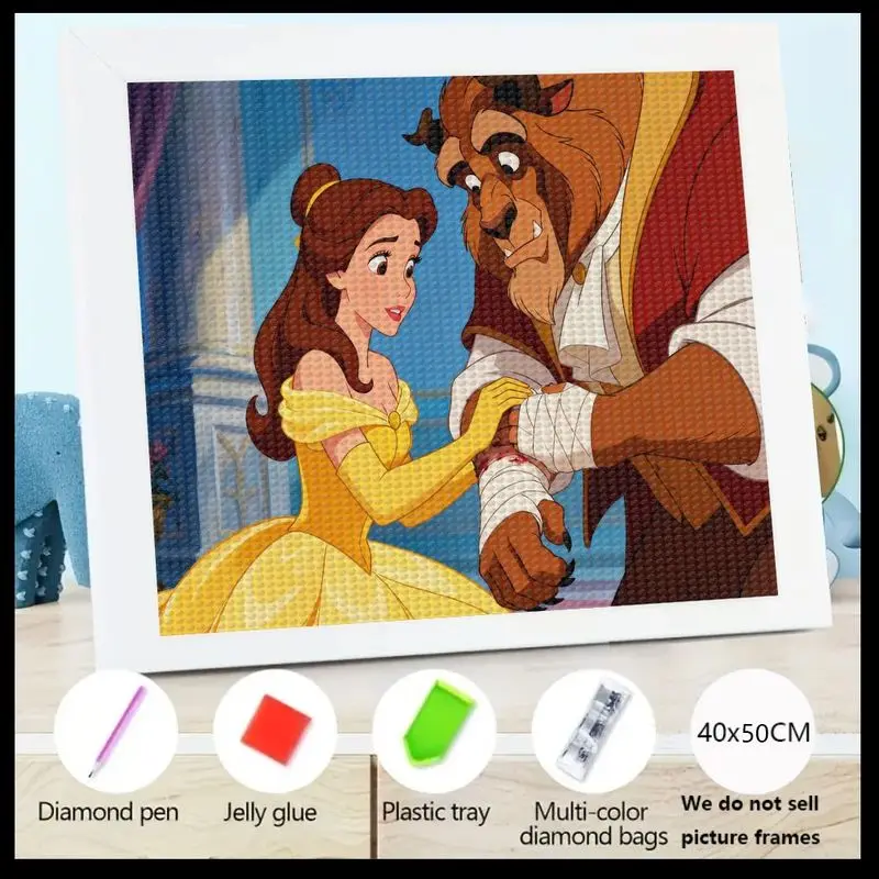 

1PC 5D DIY Full Drill Diamond Painting Kit, Disney Beauty and the Beast Belle & Prince Romantic Scene, 40x50cm Crystal Rhineston