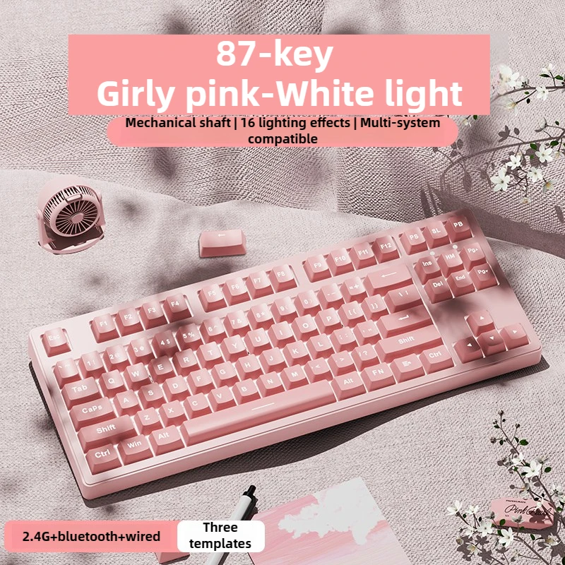 

Mechanical Keyboard Pink Office Typing Comfortable Feel Suit Game Wireless Cute High Value Three Mode