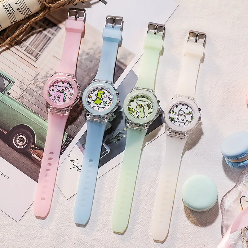 Cartoon Dinosaur Pattern Kids Watch Luminous Children's Quartz Watch Casual Silicone Band Cute Boys Girls Wristwatches Clock