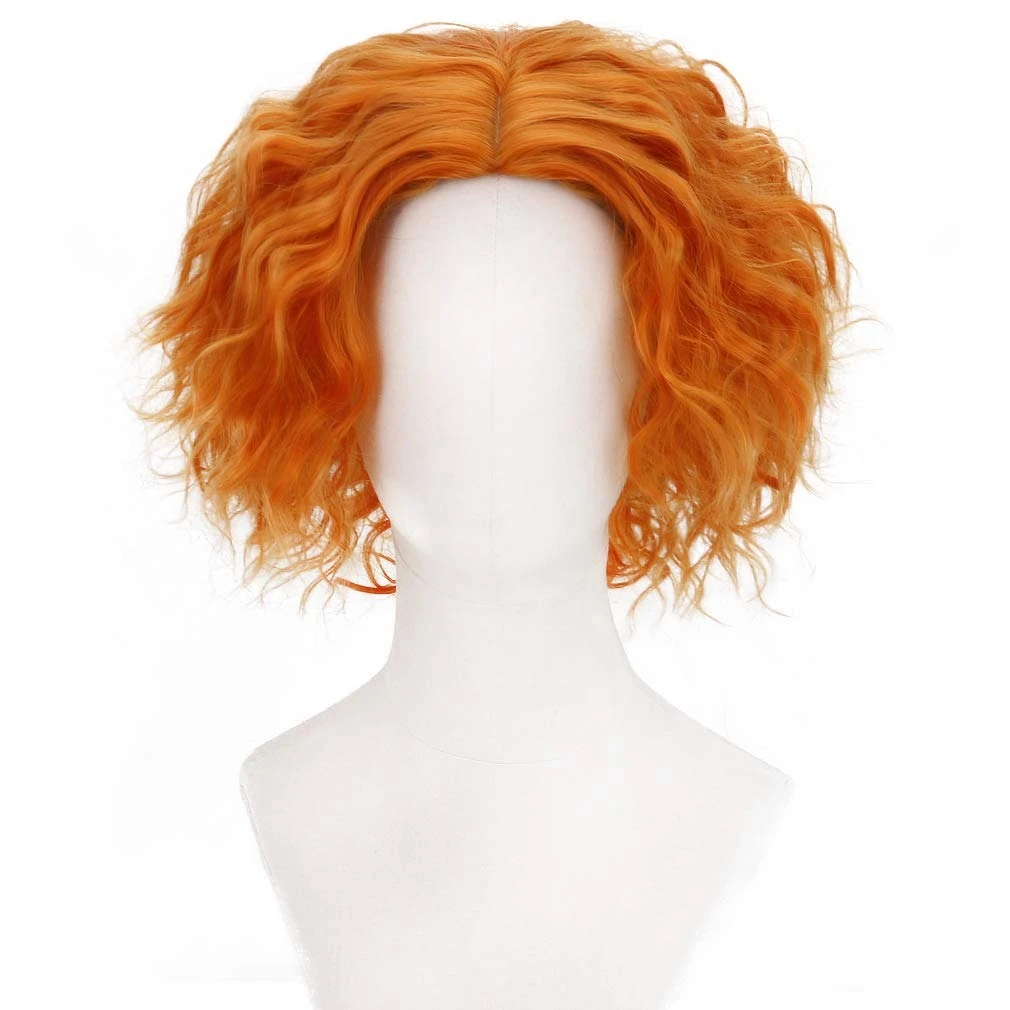 Short orange mad hatted Cosplay wig curly artificial fiber wavy movie animation wig party Halloween costume hair in the party