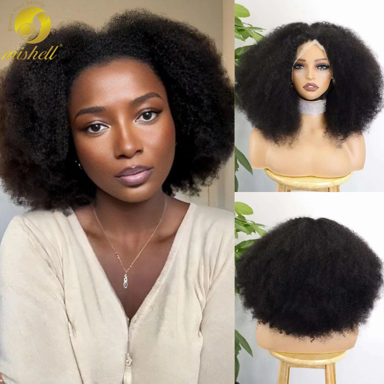 

13x4 Lace Frontal Hair Wigs 350% Density Remy Human Hair Bob Wigs 12-16 Inch Natural Kinky Afro Curly Hair Wigs for Black Women