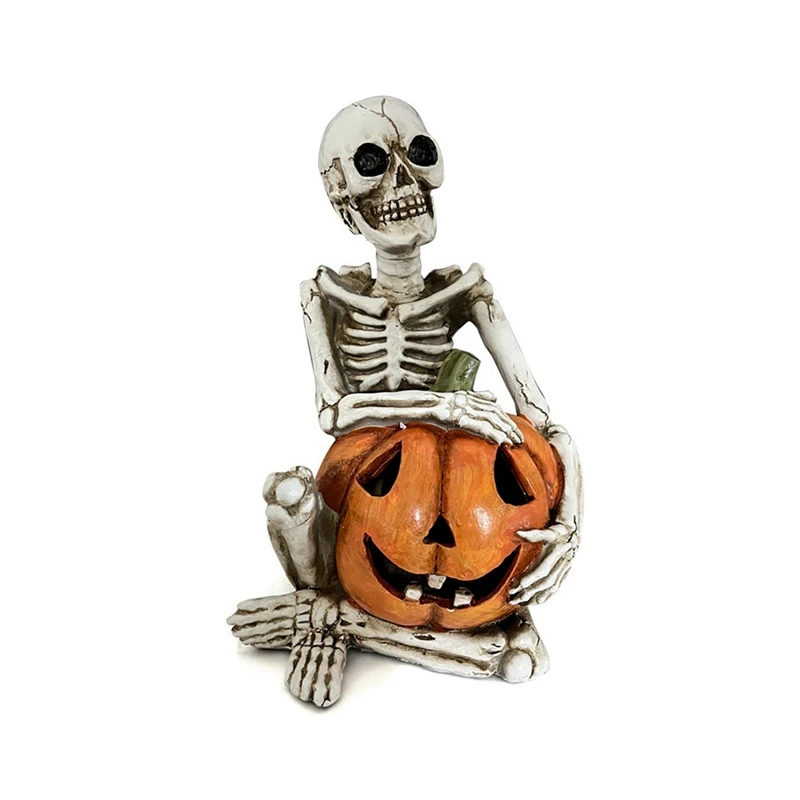 

Smart-Halloween Ghost Holding Pumpkin Figurine Horror Haunted House Props Resin Skull For Halloween Bar Game Decoration
